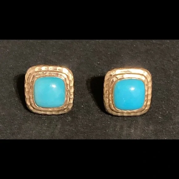 13.4 gram 14 kyg Persian Turquoise ( MAZ )Earrings. - Picture 2 of 5